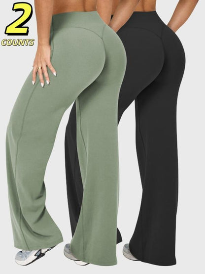 Women'S 3-Pack Solid Color Sporty Yoga Pants, Casual Bottoms Comfortable Flare Leggings, Perfect for Fitness and Daily Wear