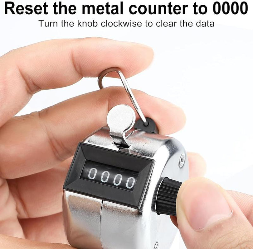 2 Pack Hand Tally Clicker Counter 4 Digit Metal Mechanical Hand Counter with Lanyard for People Counting, Lap , Knitting, Pitch, Golf, Coaching, Umpire, Events