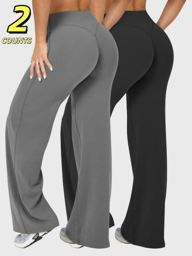 Women'S 3-Pack Solid Color Sporty Yoga Pants, Casual Bottoms Comfortable Flare Leggings, Perfect for Fitness and Daily Wear