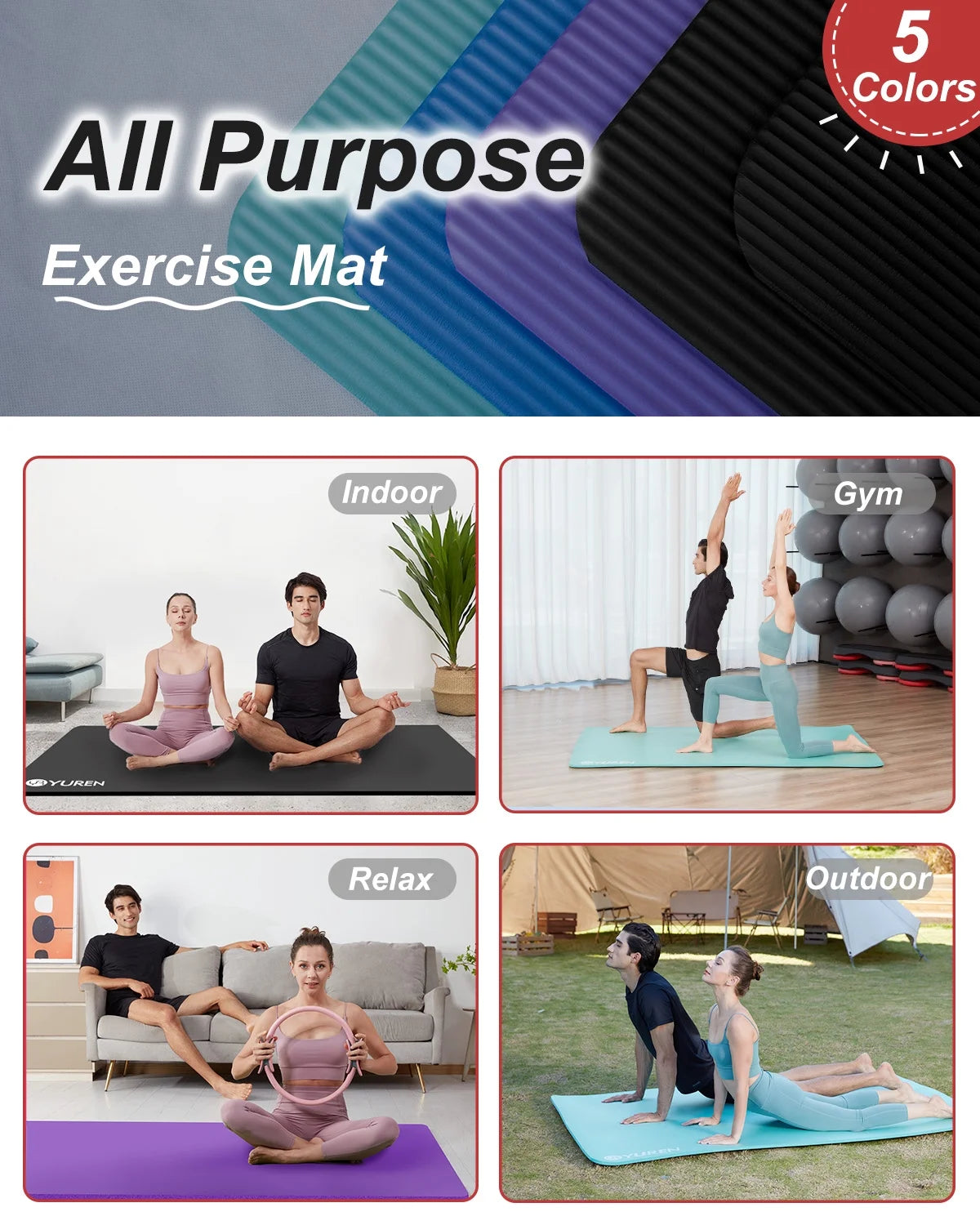 Large Yoga Mat for Home Gym Workout 10Mm Thick Black 78 X 51 Inch