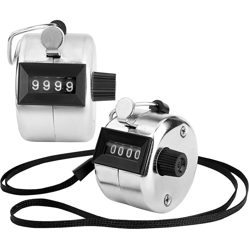 2 Pack Hand Tally Clicker Counter 4 Digit Metal Mechanical Hand Counter with Lanyard for People Counting, Lap , Knitting, Pitch, Golf, Coaching, Umpire, Events