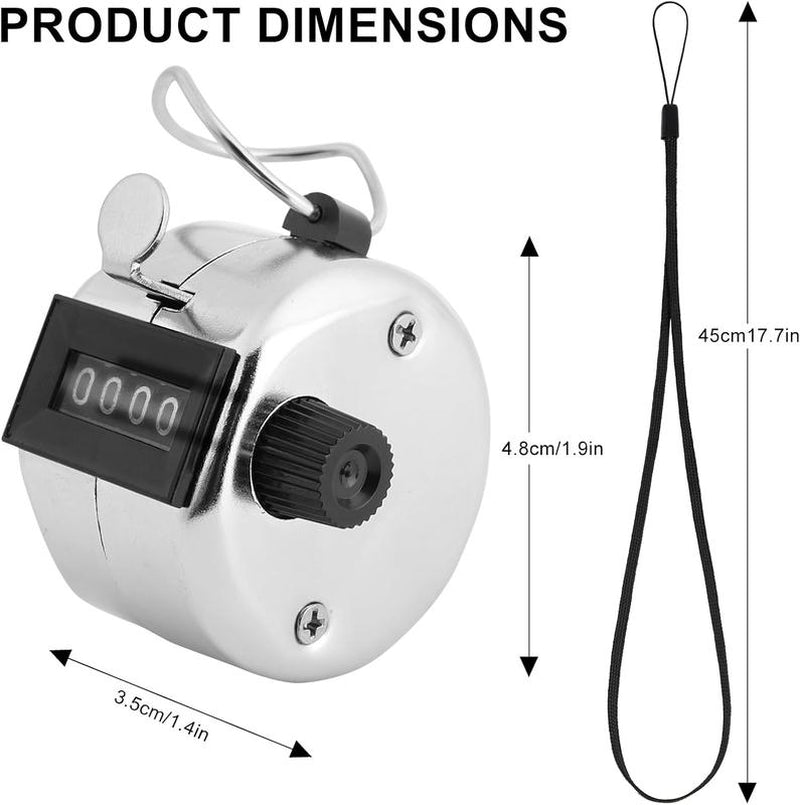 2 Pack Hand Tally Clicker Counter 4 Digit Metal Mechanical Hand Counter with Lanyard for People Counting, Lap , Knitting, Pitch, Golf, Coaching, Umpire, Events