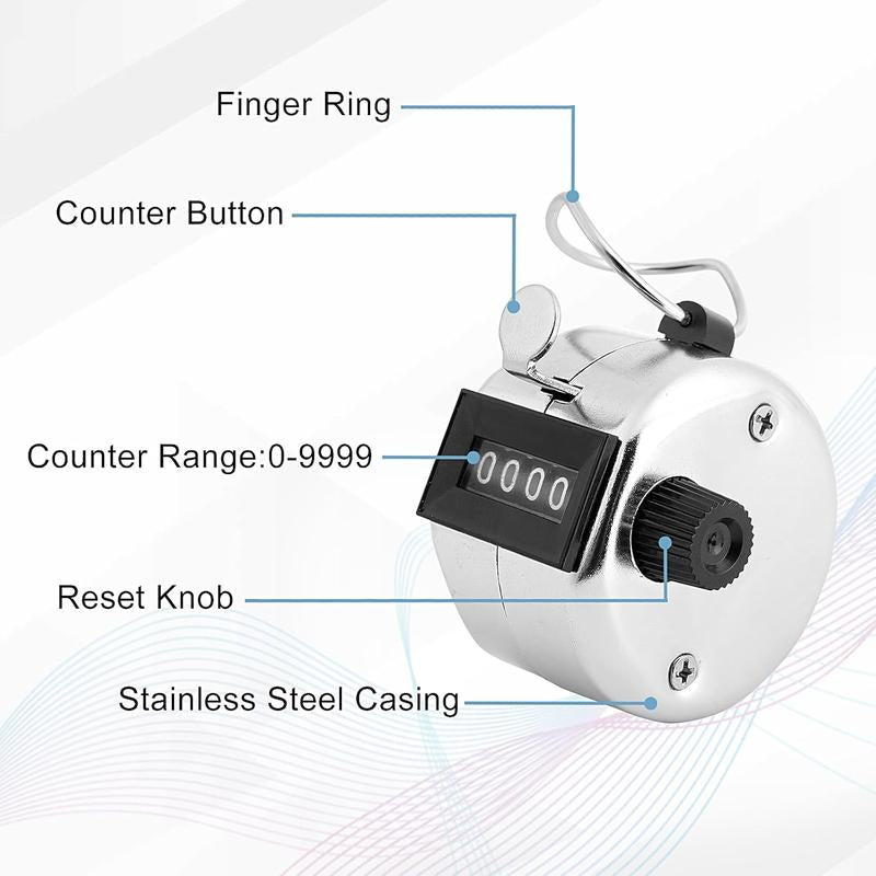 2 Pack Hand Tally Clicker Counter 4 Digit Metal Mechanical Hand Counter with Lanyard for People Counting, Lap , Knitting, Pitch, Golf, Coaching, Umpire, Events