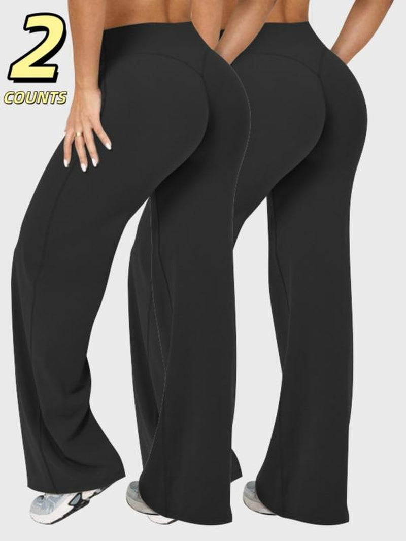 Women'S 3-Pack Solid Color Sporty Yoga Pants, Casual Bottoms Comfortable Flare Leggings, Perfect for Fitness and Daily Wear