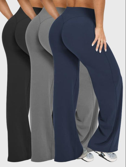 Women'S 3-Pack Solid Color Sporty Yoga Pants, Casual Bottoms Comfortable Flare Leggings, Perfect for Fitness and Daily Wear