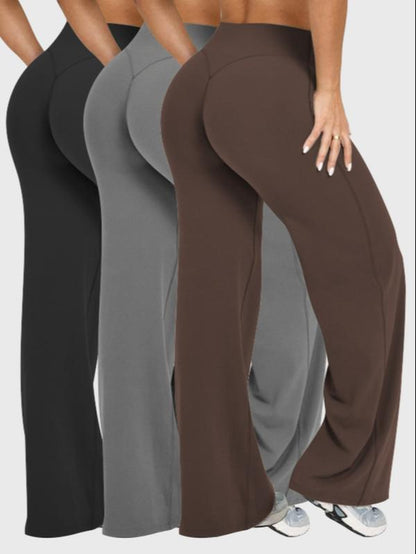 Women'S 3-Pack Solid Color Sporty Yoga Pants, Casual Bottoms Comfortable Flare Leggings, Perfect for Fitness and Daily Wear