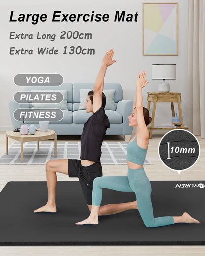 Large Yoga Mat for Home Gym Workout 10Mm Thick Black 78 X 51 Inch