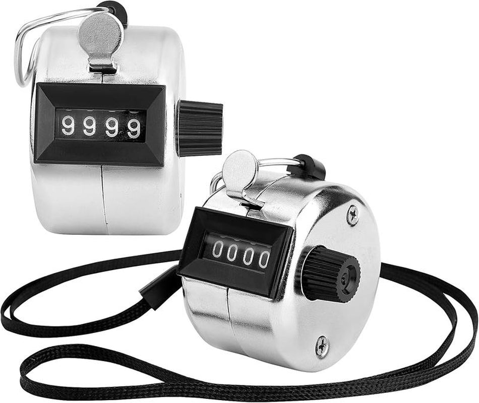 2 Pack Hand Tally Clicker Counter 4 Digit Metal Mechanical Hand Counter with Lanyard for People Counting, Lap , Knitting, Pitch, Golf, Coaching, Umpire, Events