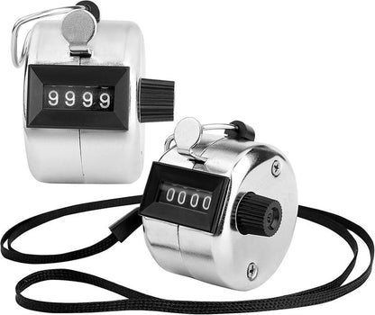 2 Pack Hand Tally Clicker Counter 4 Digit Metal Mechanical Hand Counter with Lanyard for People Counting, Lap , Knitting, Pitch, Golf, Coaching, Umpire, Events
