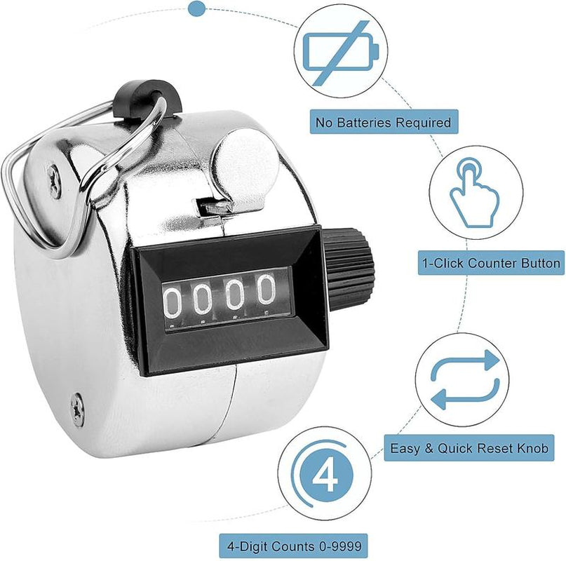 2 Pack Hand Tally Clicker Counter 4 Digit Metal Mechanical Hand Counter with Lanyard for People Counting, Lap , Knitting, Pitch, Golf, Coaching, Umpire, Events