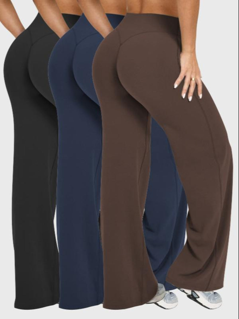 Women'S 3-Pack Solid Color Sporty Yoga Pants, Casual Bottoms Comfortable Flare Leggings, Perfect for Fitness and Daily Wear
