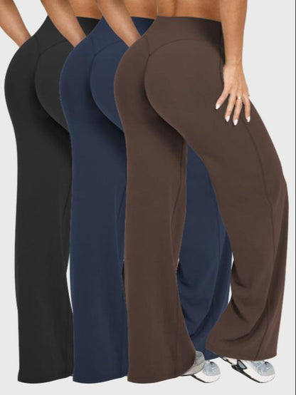 Women'S 3-Pack Solid Color Sporty Yoga Pants, Casual Bottoms Comfortable Flare Leggings, Perfect for Fitness and Daily Wear