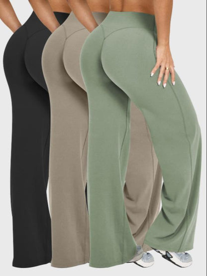 Women'S 3-Pack Solid Color Sporty Yoga Pants, Casual Bottoms Comfortable Flare Leggings, Perfect for Fitness and Daily Wear